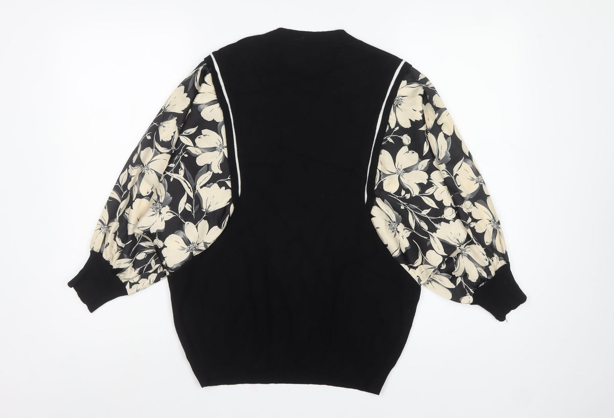 Paramour Women’s Black Floral Balloon Sleeve V-Neck Jumper M