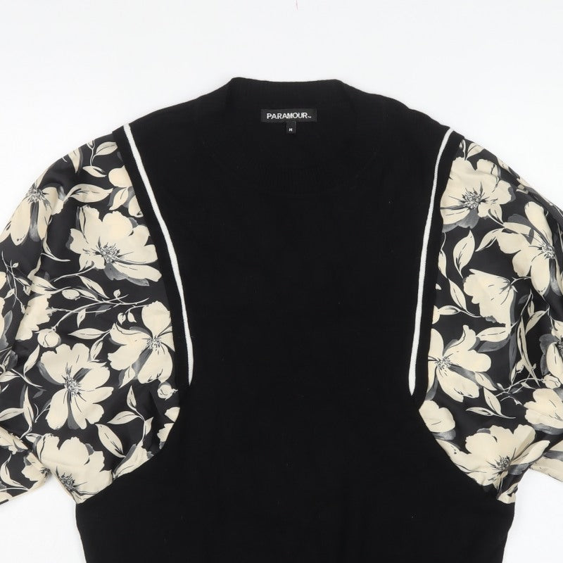 Paramour Women’s Black Floral Balloon Sleeve V-Neck Jumper M