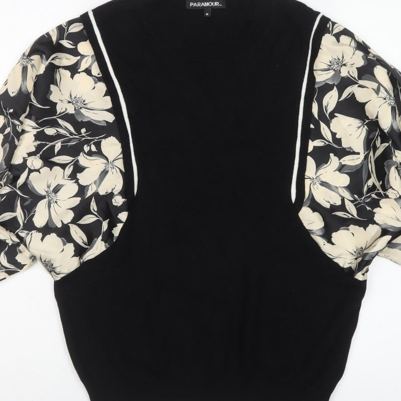 Paramour Women’s Black Floral Balloon Sleeve V-Neck Jumper M