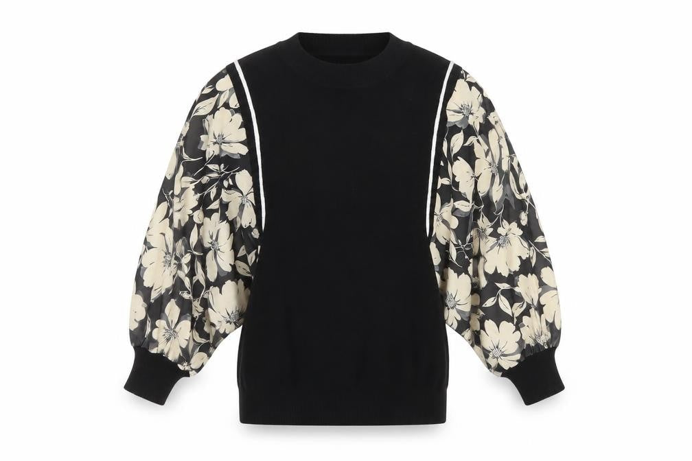 Paramour Women’s Black Floral Balloon Sleeve V-Neck Jumper M