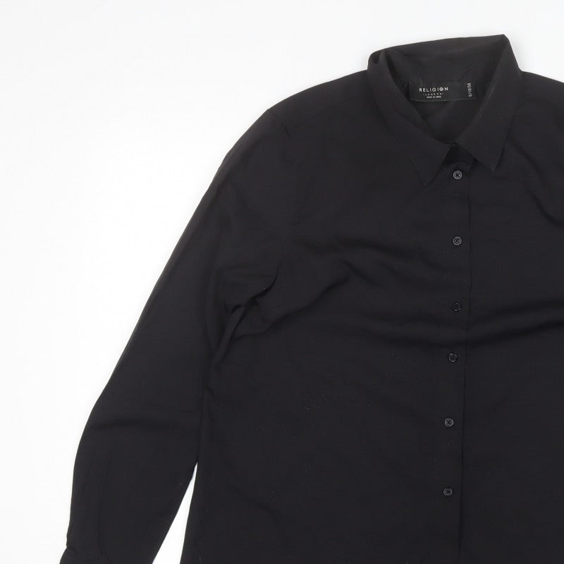 Religion Women’s Black Button-Up Collared Long Sleeve Shirt UK 10
