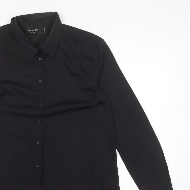 Religion Women’s Black Button-Up Collared Long Sleeve Shirt UK 10