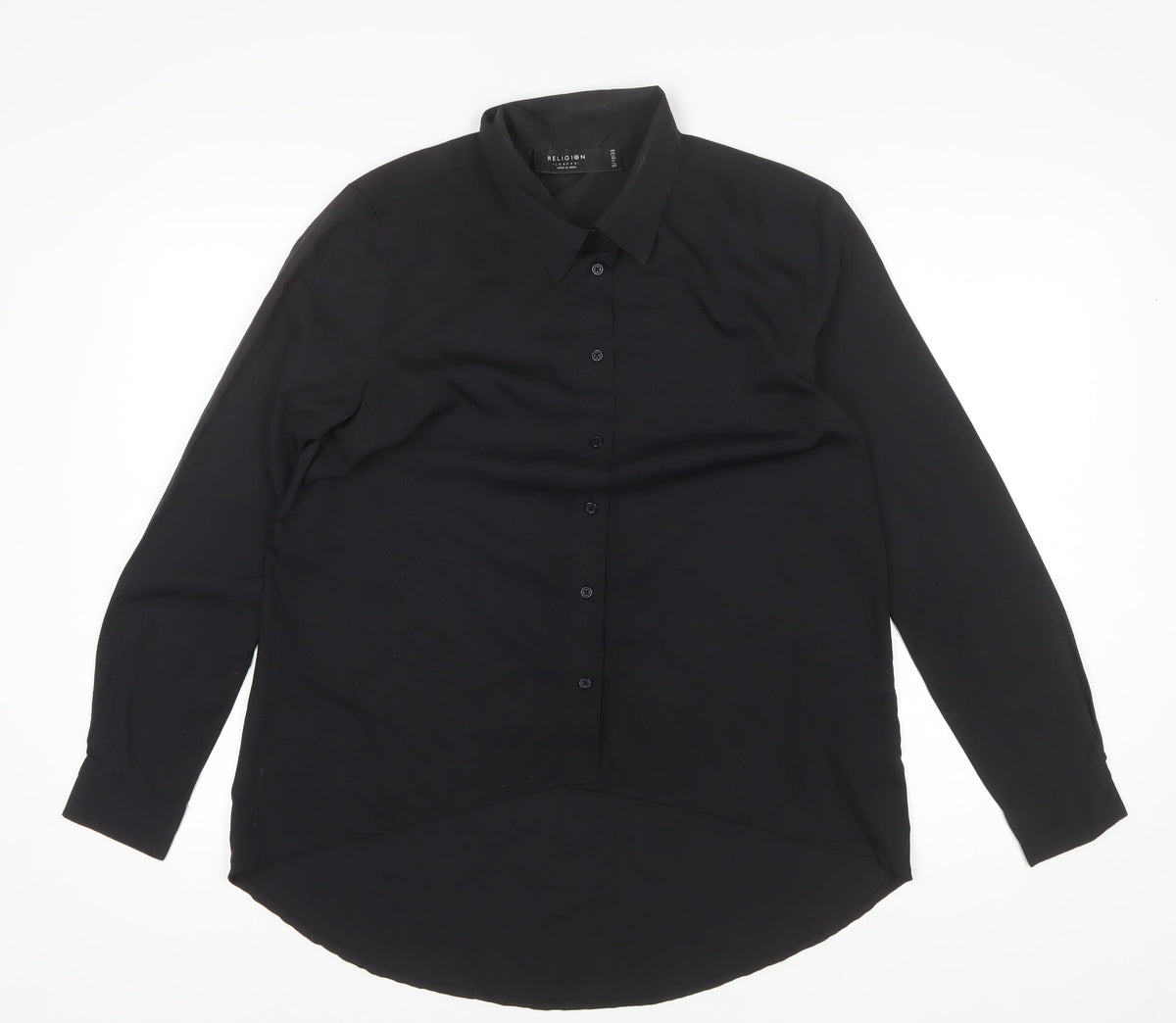 Religion Women’s Black Button-Up Collared Long Sleeve Shirt UK 10