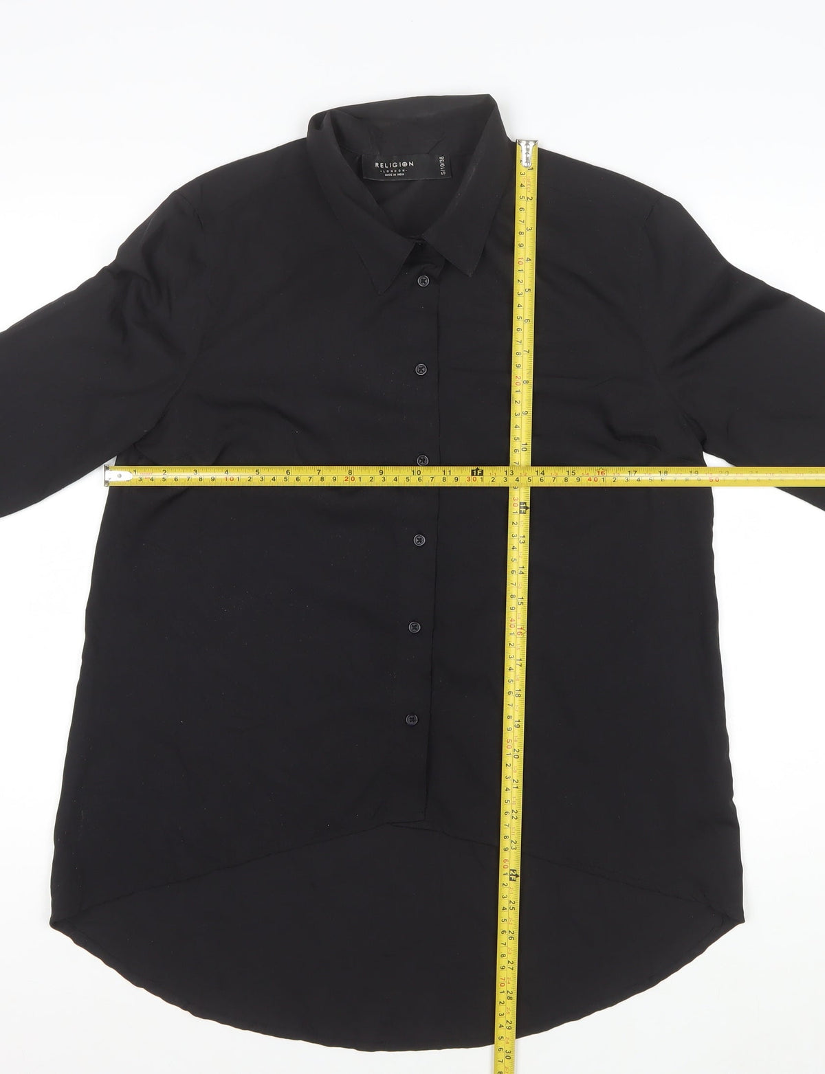 Religion Women’s Black Button-Up Collared Long Sleeve Shirt UK 10