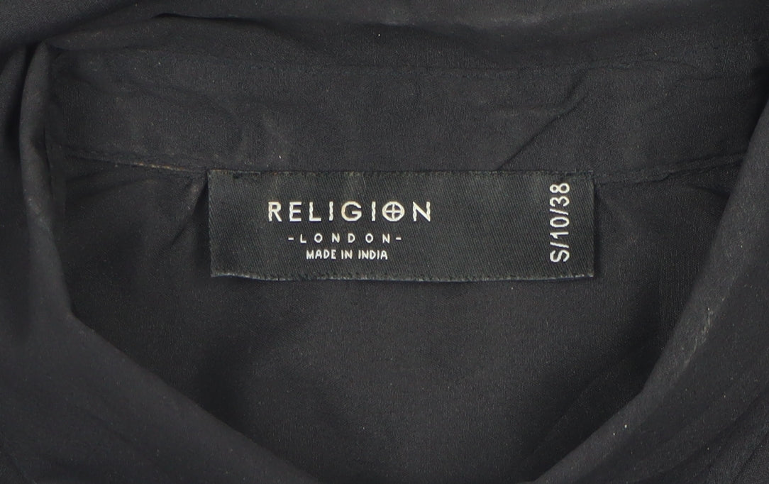 Religion Women’s Black Button-Up Collared Long Sleeve Shirt UK 10