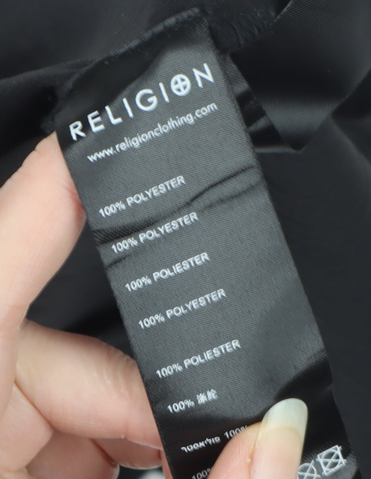 Religion Women’s Black Button-Up Collared Long Sleeve Shirt UK 10