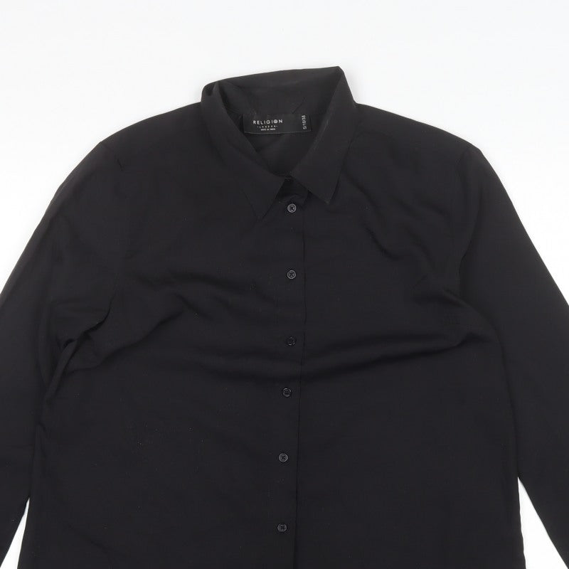 Religion Women’s Black Button-Up Collared Long Sleeve Shirt UK 10