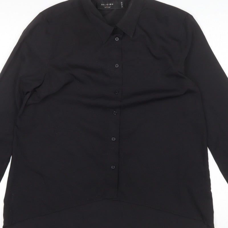 Religion Women’s Black Button-Up Collared Long Sleeve Shirt UK 10