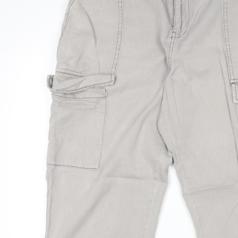 New Look Women Grey UK 12 Regular Cotton Cargo Cuffed Trousers
