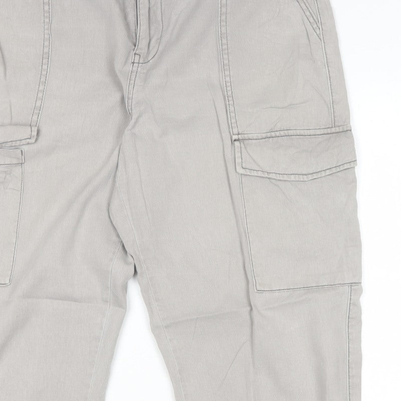 New Look Women Grey UK 12 Regular Cotton Cargo Cuffed Trousers
