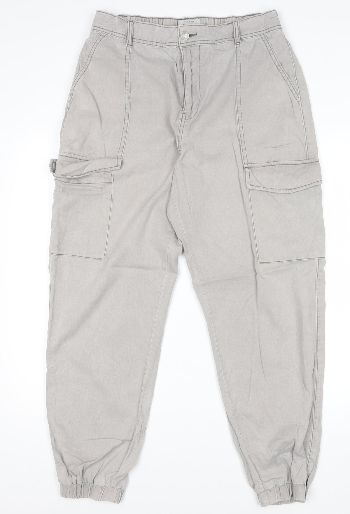 New Look Women Grey UK 12 Regular Cotton Cargo Cuffed Trousers