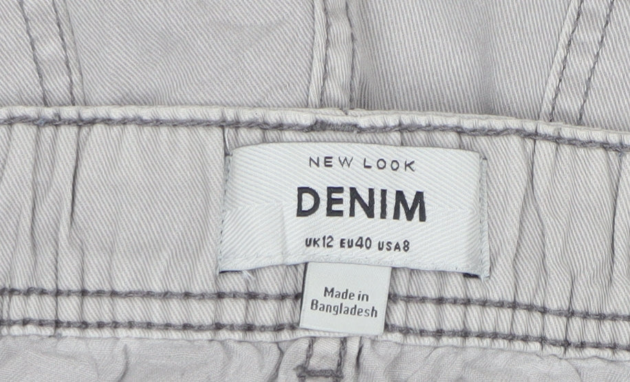 New Look Women Grey UK 12 Regular Cotton Cargo Cuffed Trousers