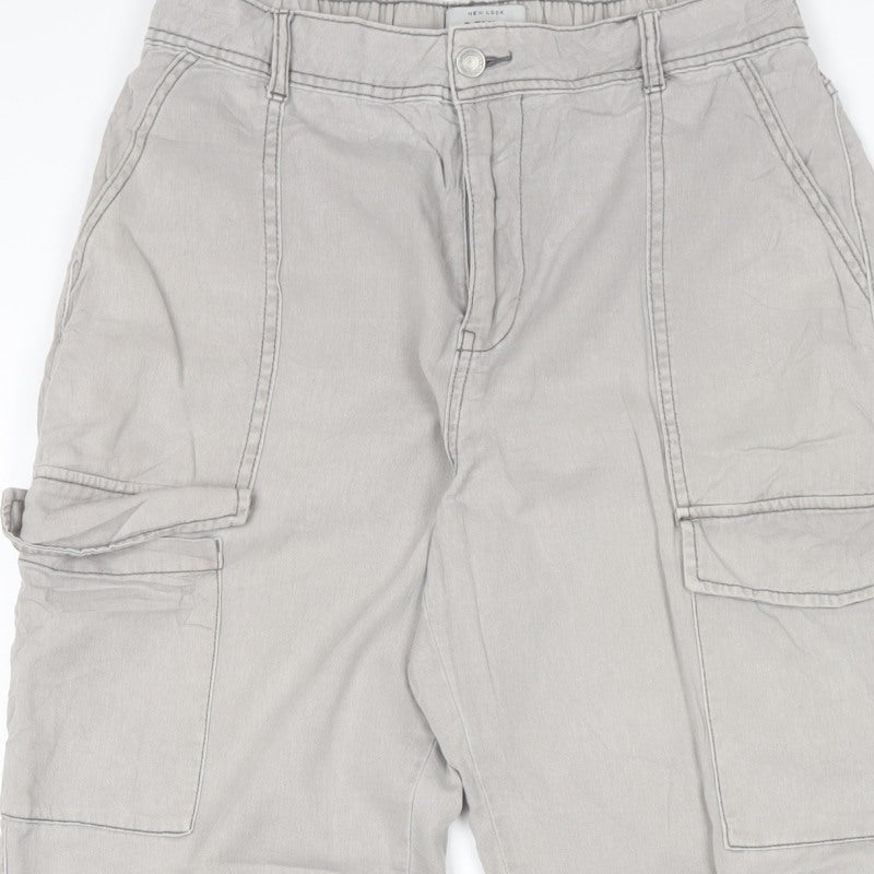 New Look Women Grey UK 12 Regular Cotton Cargo Cuffed Trousers