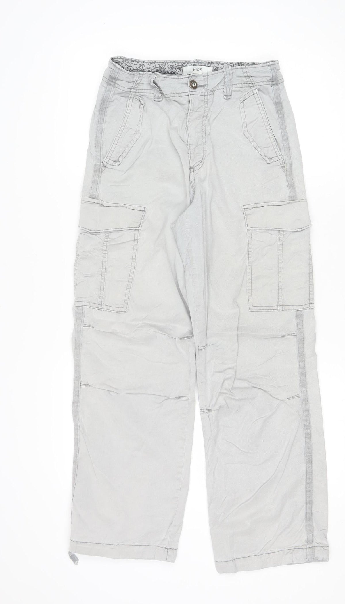 Marks and Spencer Women Grey Cargo Trousers UK 8 Short Straight Leg