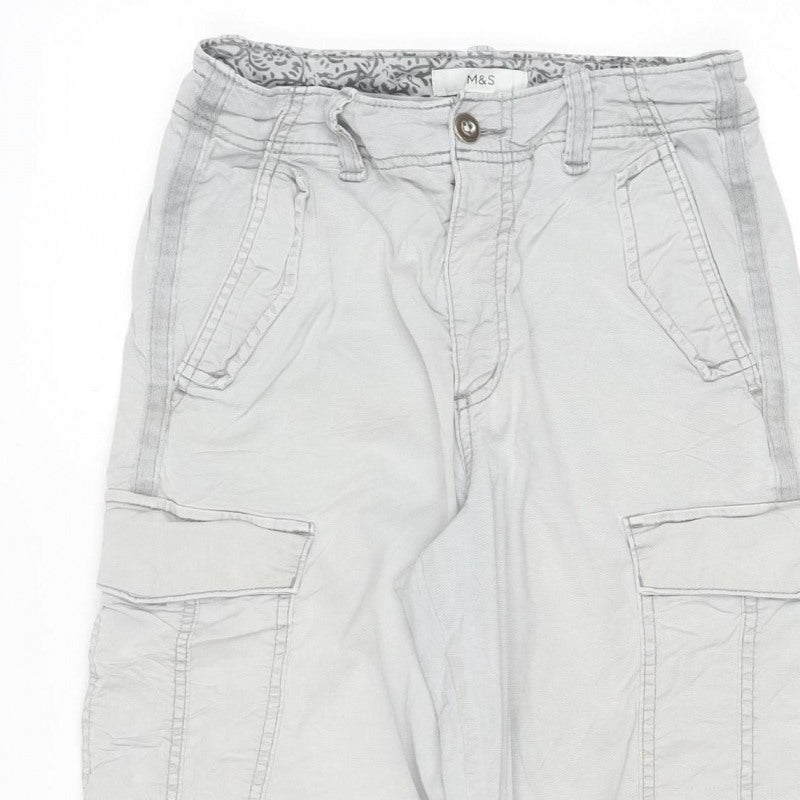 Marks and Spencer Women Grey Cargo Trousers UK 8 Short Straight Leg