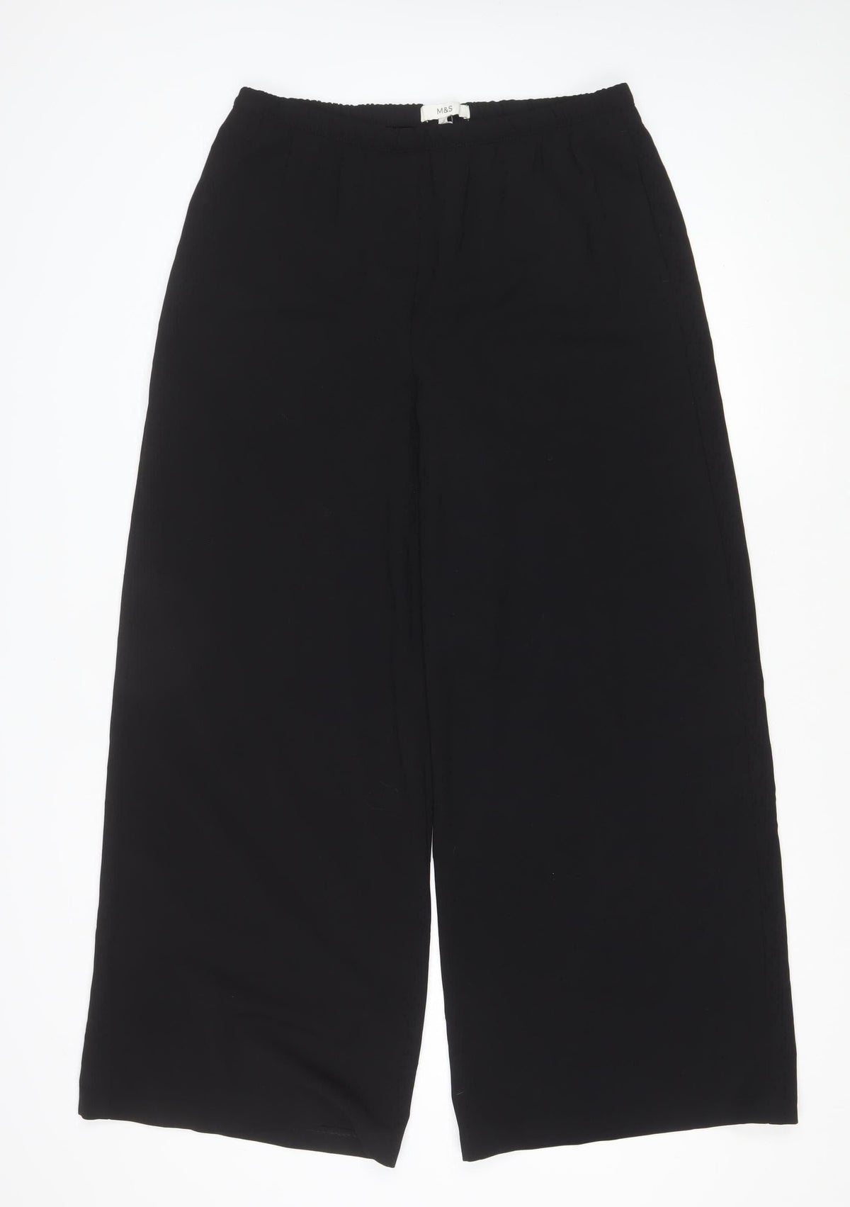 Marks and Spencer Women Black UK 14 Regular Wide-Leg Trousers