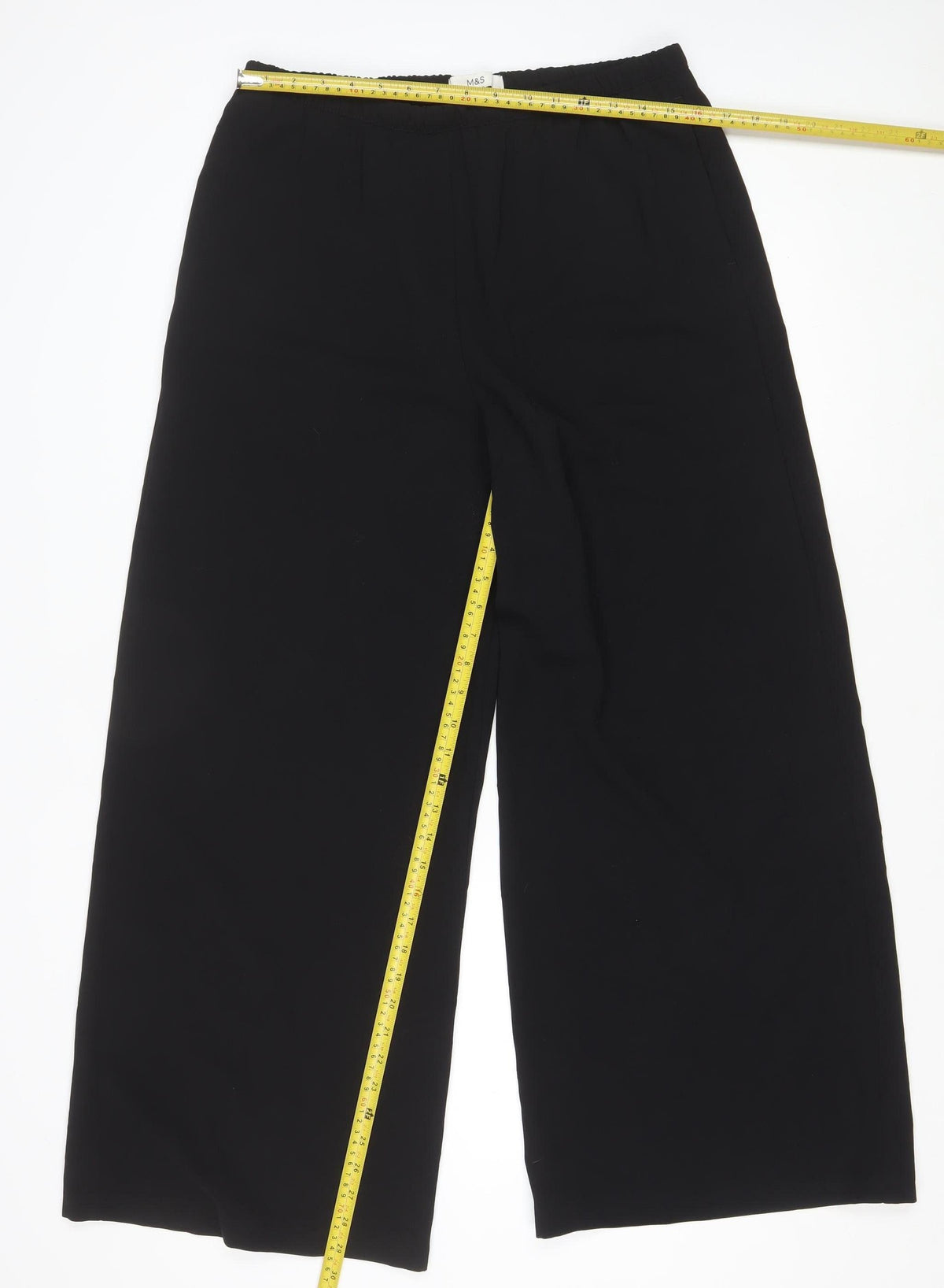 Marks and Spencer Women Black UK 14 Regular Wide-Leg Trousers