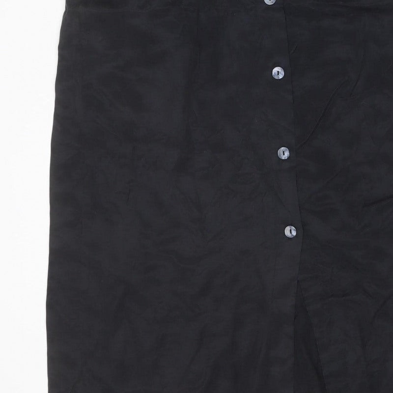 Zara Women Black M Long Shirt Dress Flutter Sleeve Button Front