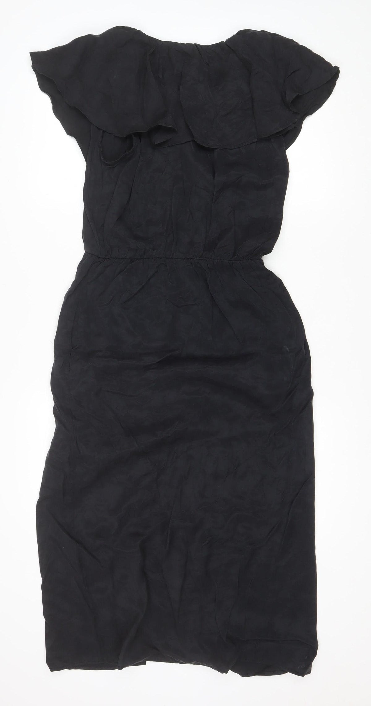 Zara Women Black M Long Shirt Dress Flutter Sleeve Button Front