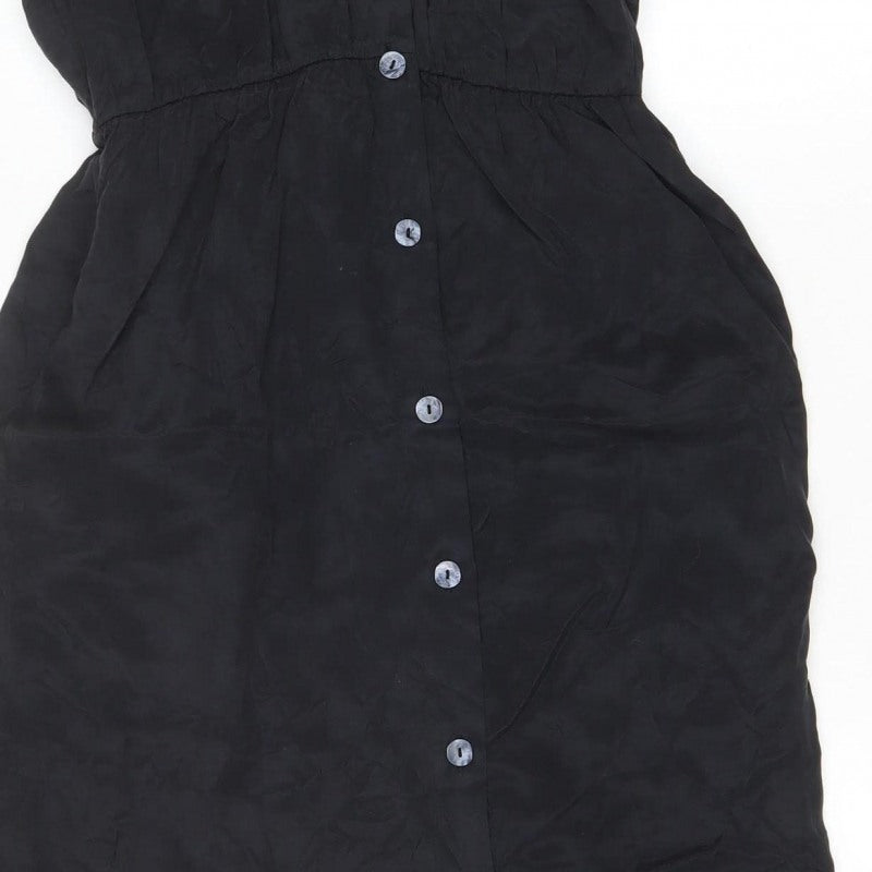 Zara Women Black M Long Shirt Dress Flutter Sleeve Button Front
