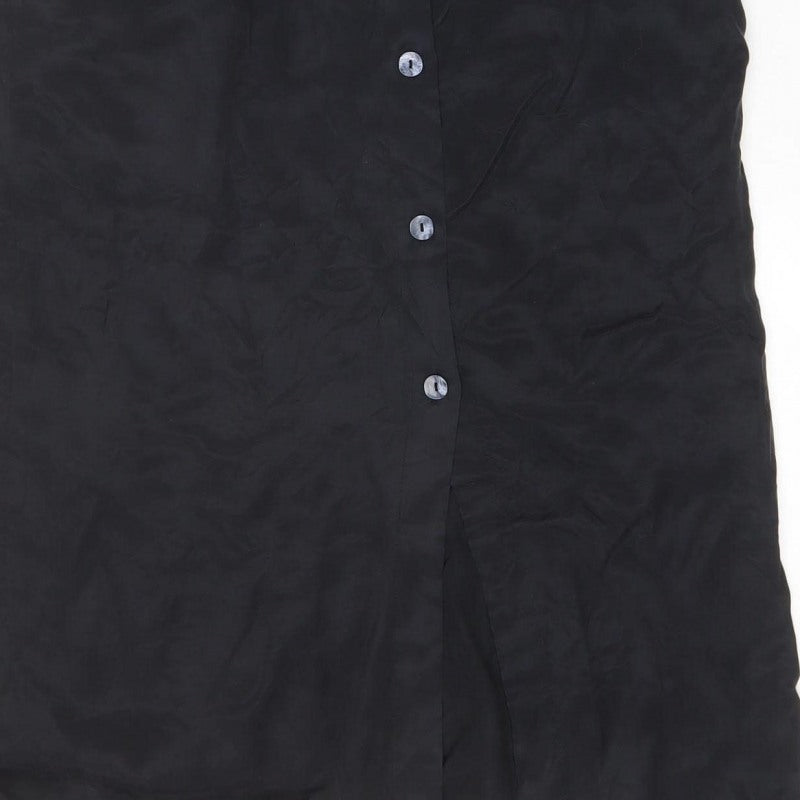 Zara Women Black M Long Shirt Dress Flutter Sleeve Button Front