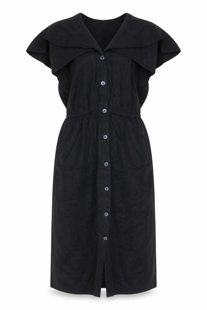 Zara Women Black M Long Shirt Dress Flutter Sleeve Button Front