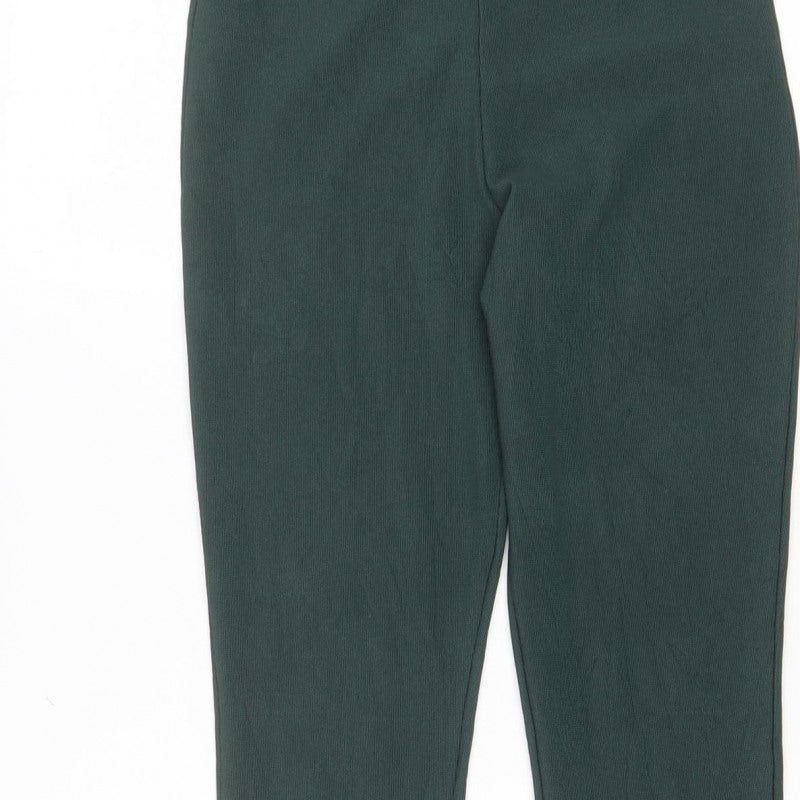 Zara Women Green M Flared Stretch Pull-On Trousers Side Split