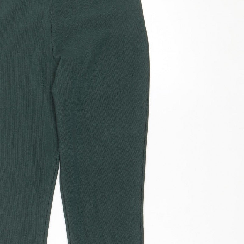 Zara Women Green M Flared Stretch Pull-On Trousers Side Split