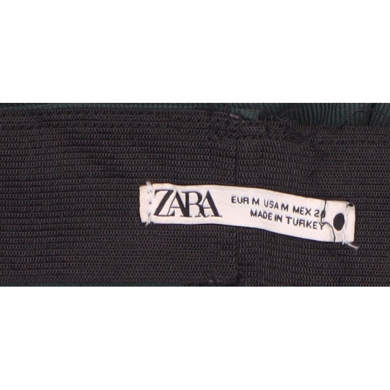 Zara Women Green M Flared Stretch Pull-On Trousers Side Split