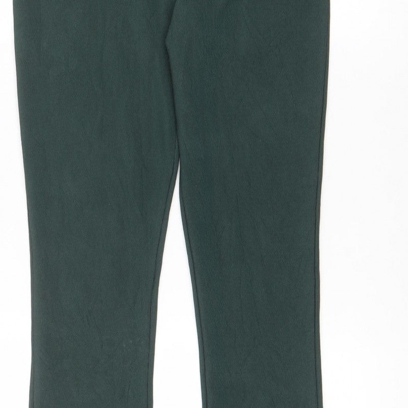 Zara Women Green M Flared Stretch Pull-On Trousers Side Split