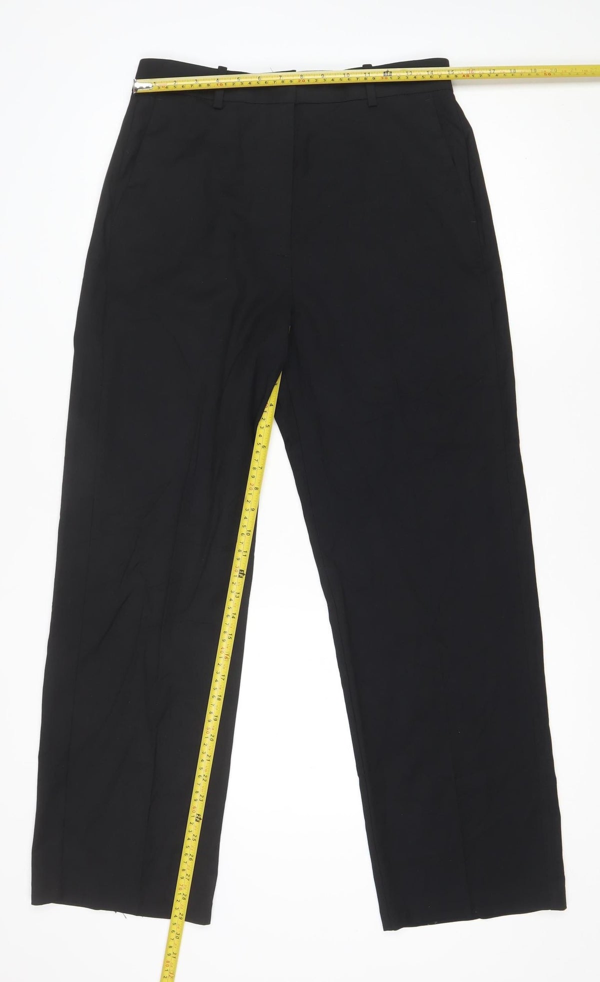 M&S Womens Black UK 12 Regular Tailored Straight Leg Trousers