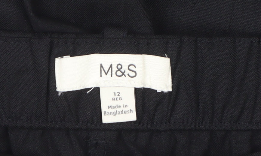 M&S Womens Black UK 12 Regular Tailored Straight Leg Trousers