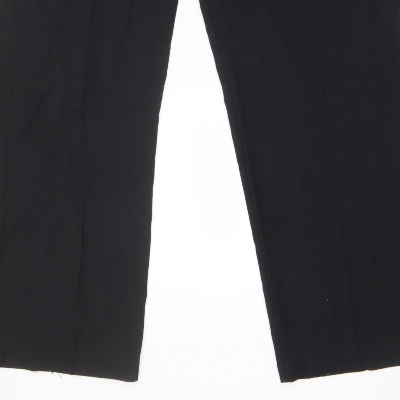 M&S Womens Black UK 12 Regular Tailored Straight Leg Trousers