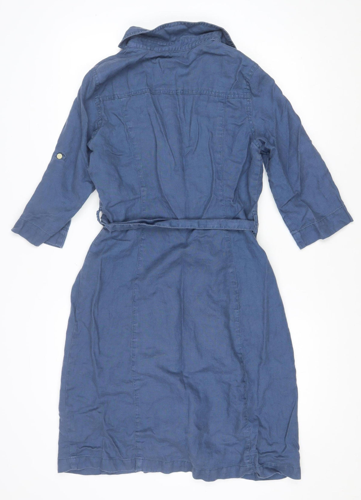 Boden Women Blue UK 10 Linen Knee Length Belted Shirt Dress