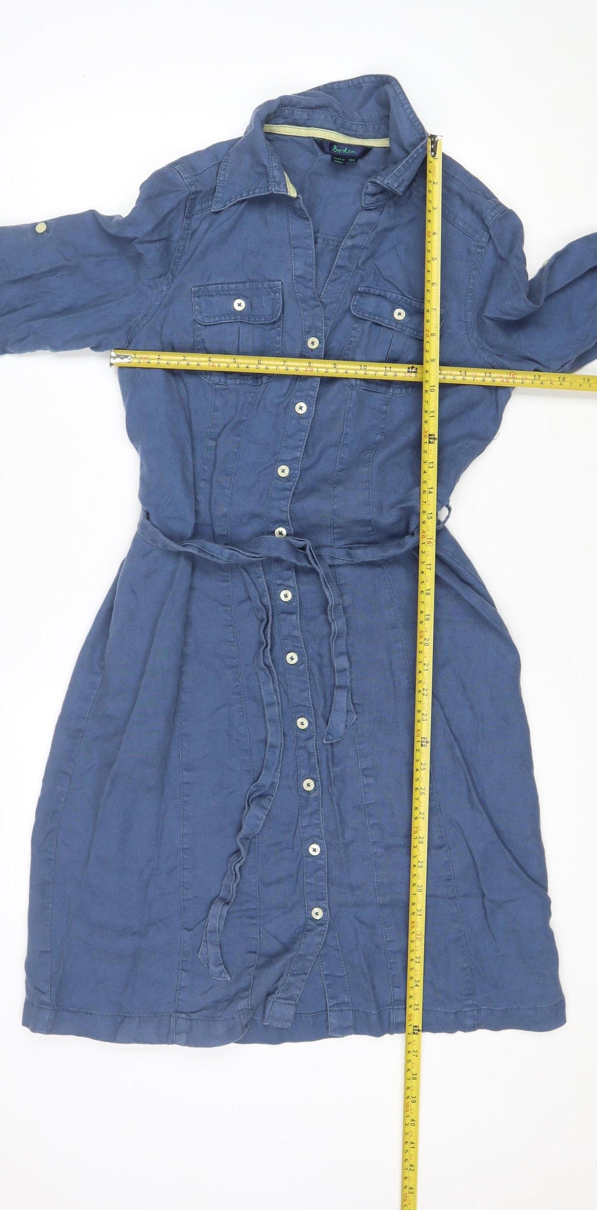 Boden Women Blue UK 10 Linen Knee Length Belted Shirt Dress