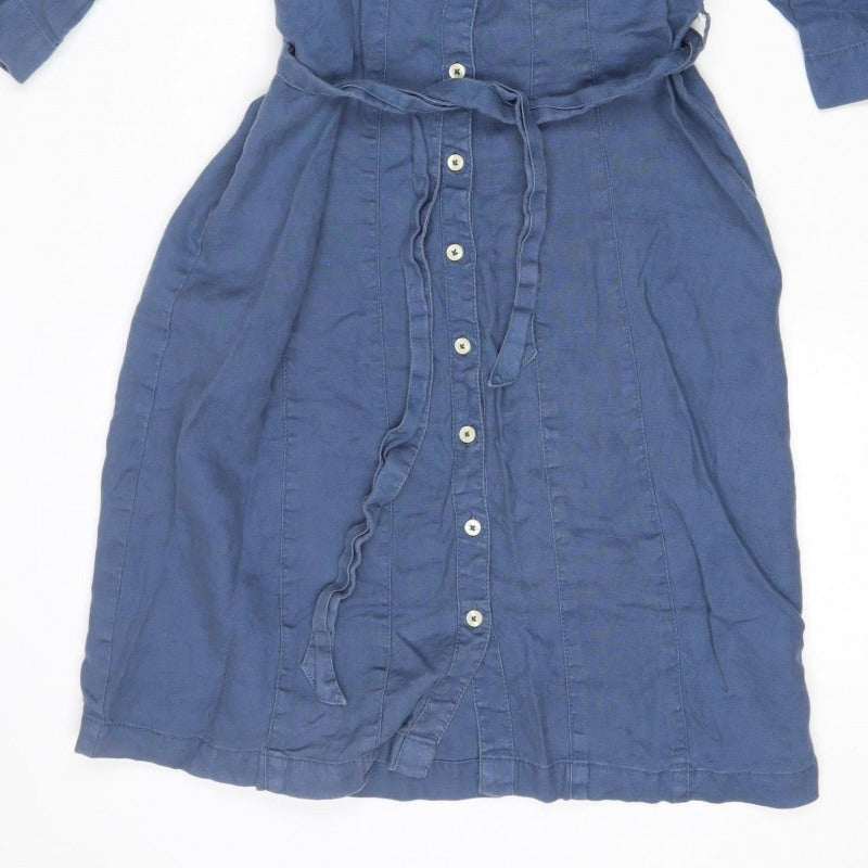 Boden Women Blue UK 10 Linen Knee Length Belted Shirt Dress