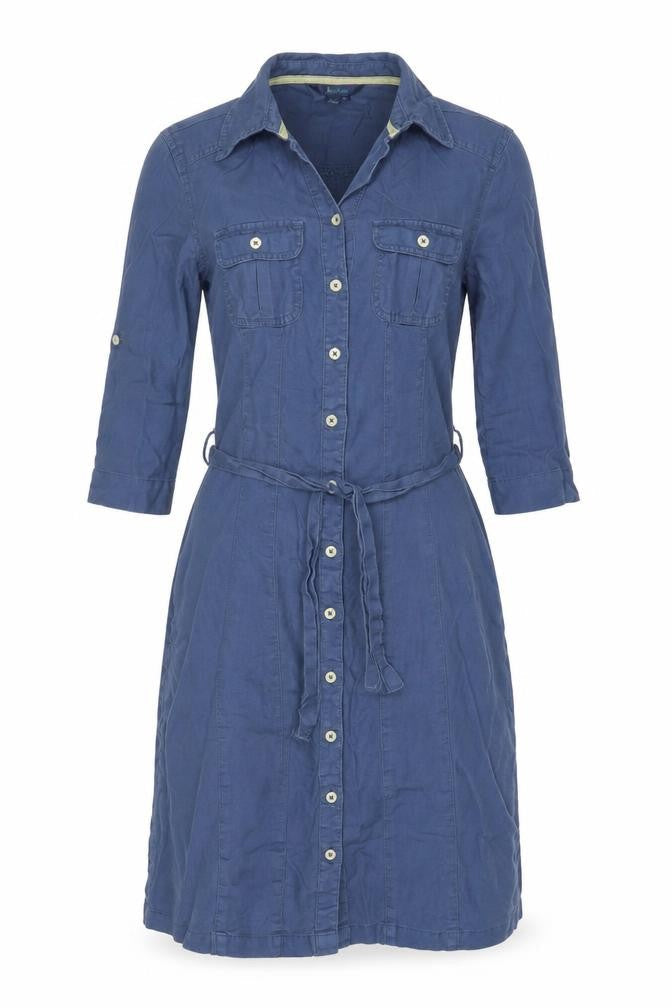 Boden Women Blue UK 10 Linen Knee Length Belted Shirt Dress