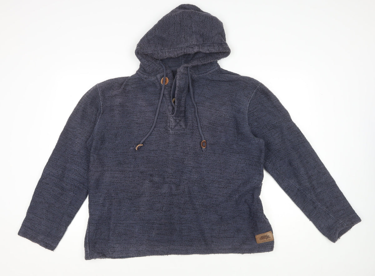 Weird Fish Men’s Blue L Hooded Henley Fleece Pullover Hoodie