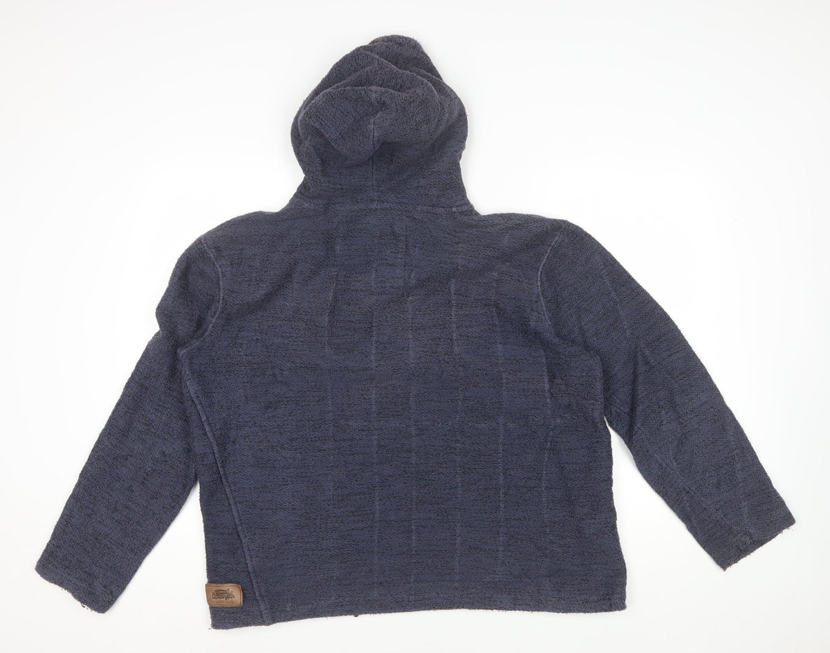 Weird Fish Men’s Blue L Hooded Henley Fleece Pullover Hoodie