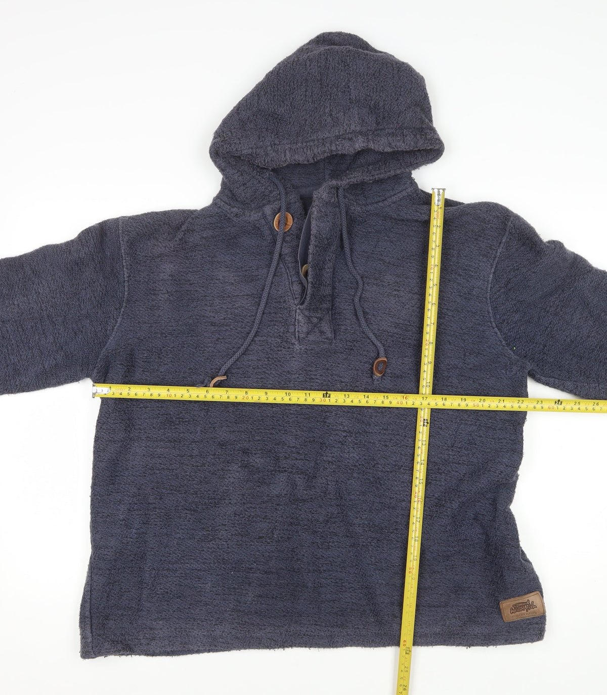 Weird Fish Men’s Blue L Hooded Henley Fleece Pullover Hoodie