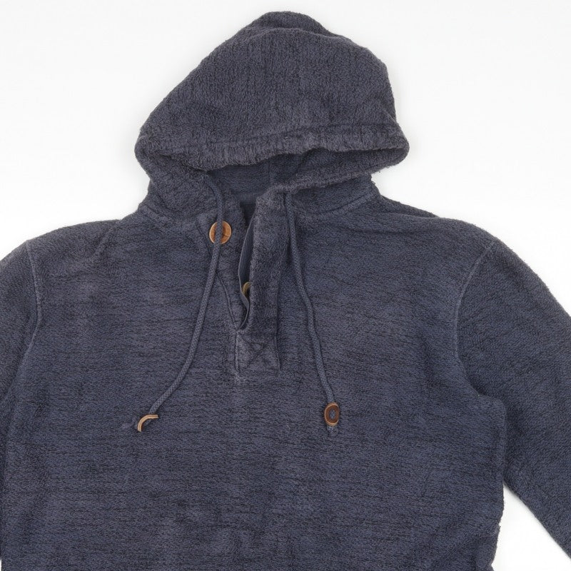 Weird Fish Men’s Blue L Hooded Henley Fleece Pullover Hoodie