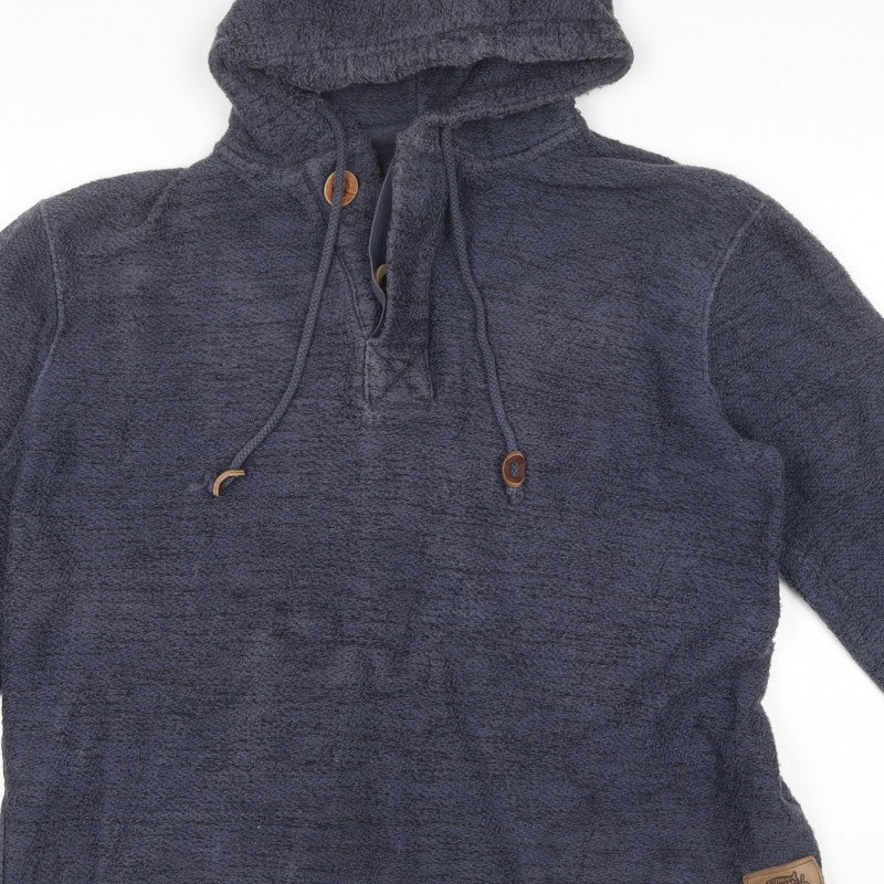 Weird Fish Men’s Blue L Hooded Henley Fleece Pullover Hoodie