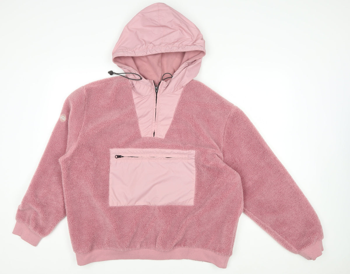 Topman Men's Pink M Fleece 1/4 Zip Hooded Pullover Sweatshirt