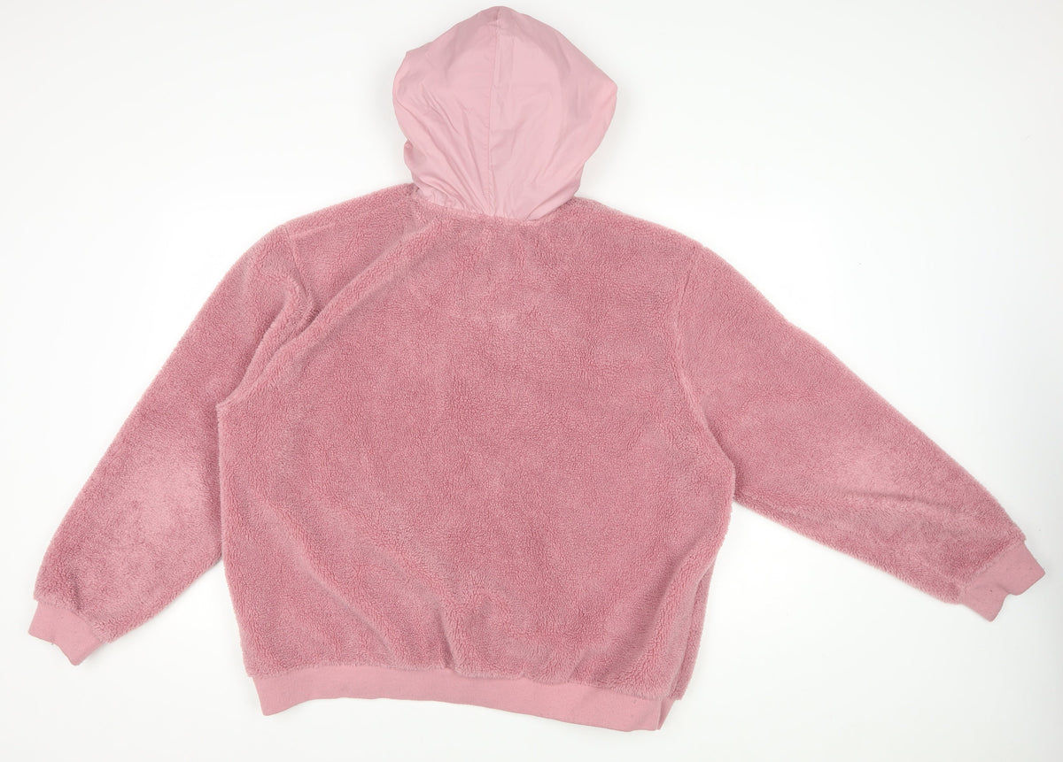 Topman Men's Pink M Fleece 1/4 Zip Hooded Pullover Sweatshirt