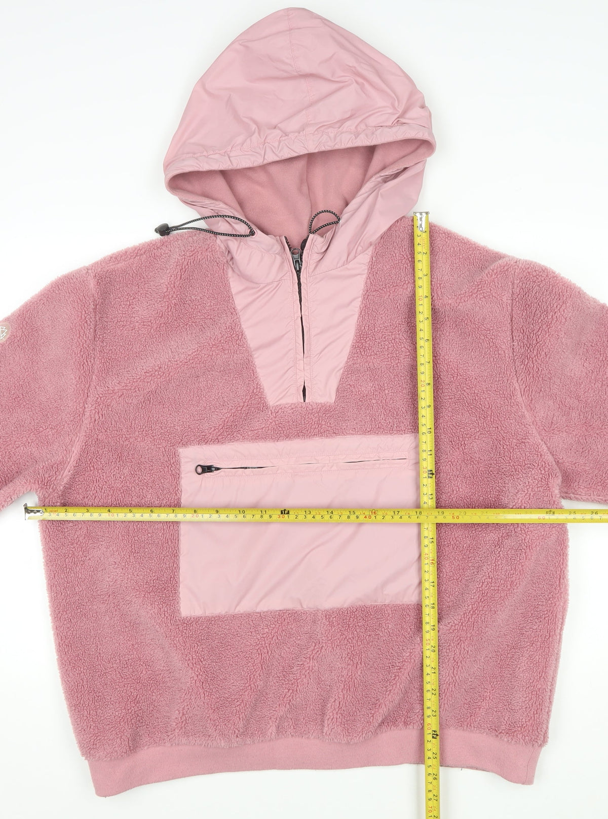 Topman Men's Pink M Fleece 1/4 Zip Hooded Pullover Sweatshirt