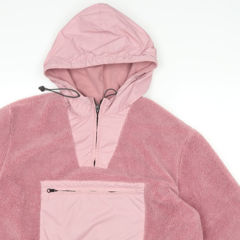 Topman Men's Pink M Fleece 1/4 Zip Hooded Pullover Sweatshirt