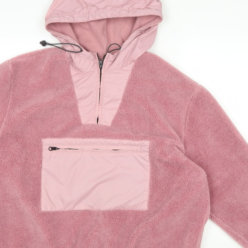 Topman Men's Pink M Fleece 1/4 Zip Hooded Pullover Sweatshirt