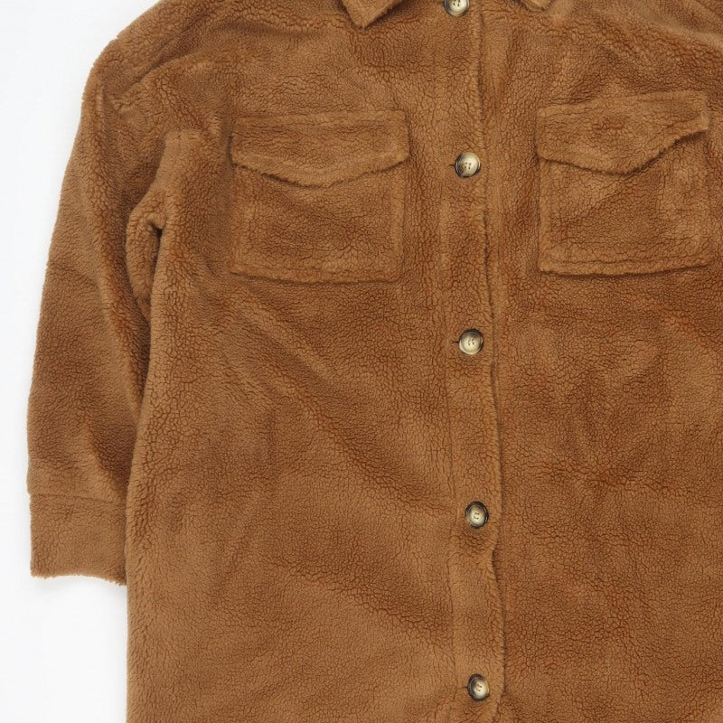 In The Style Women’s Brown Teddy Fleece Long Coat Size 14