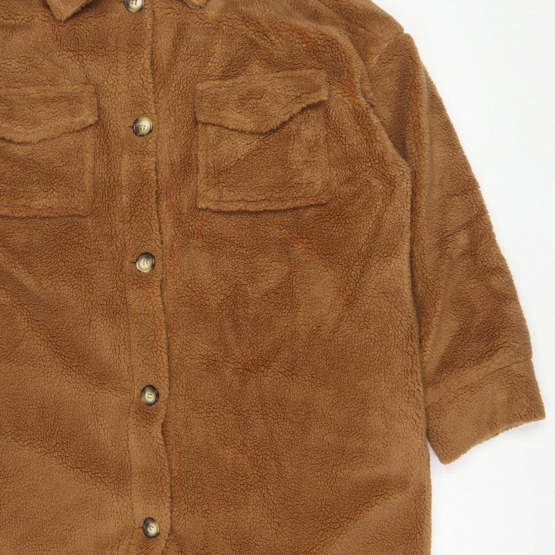 In The Style Women’s Brown Teddy Fleece Long Coat Size 14