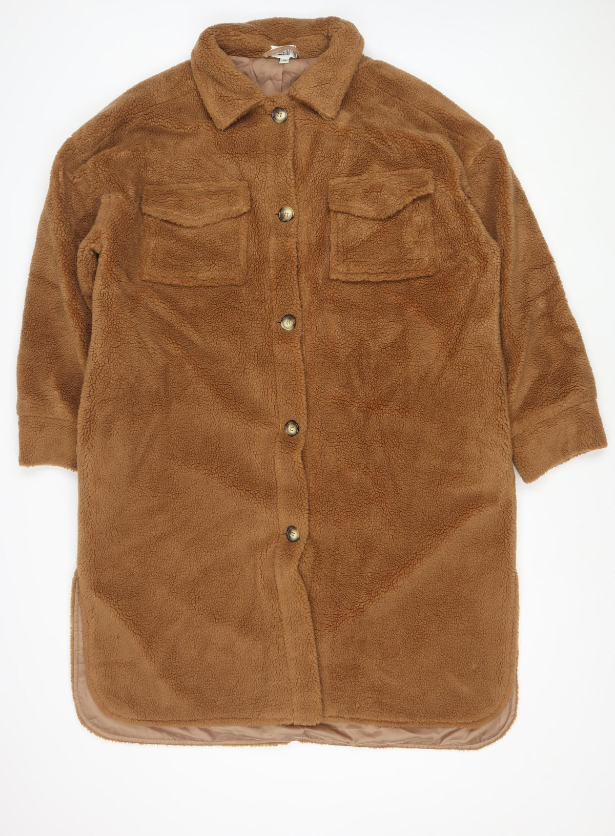 In The Style Women’s Brown Teddy Fleece Long Coat Size 14